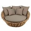 Rundes Gartensofa aus Rattan mit taupefarbenen Kissen
